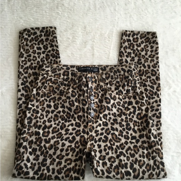 Veronica Beard Debbie Leopard Button Fly 10" High Rise Skinny Leg Jeans Size 28 - Picture 9 of 12
